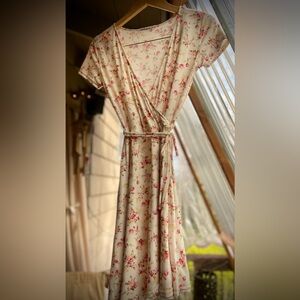 EUC Floral Faux Wrap Dress - Cream and Pink